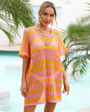 Elegant Colorblock V-neck Fashion Sexy Swim Bathing Suit Cover Ups Yellow Pink Blue Orange Green Black One Size