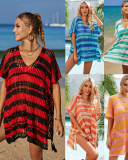 Elegant Colorblock V-neck Fashion Sexy Swim Bathing Suit Cover Ups Yellow Pink Blue Orange Green Black One Size