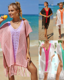 Sexy V-neck Tassels Colorblock Beach Dresses Cover ups Green Rosy Orange Purple Black One Size
