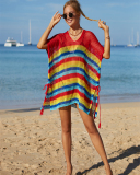 New Summer Rainbow Color Vacation Bikini Beach Dresses Cover Ups Rosy White Orange Black Red One Size