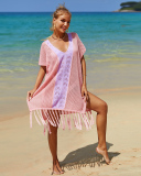 Sexy V-neck Tassels Colorblock Beach Dresses Cover ups Green Rosy Orange Purple Black One Size