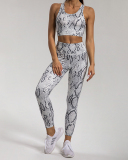 Popular Snake Print Yoga Two-piece Sets White Khaki Deep Gray S-L