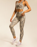 Popular Snake Print Yoga Two-piece Sets White Khaki Deep Gray S-L