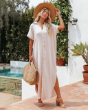 Women Short Sleeve White Beach Cover Ups Light Blue One Size