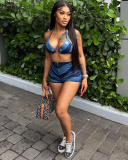 Summer Wholesale Women Jean Blue Two Piece Short Set
