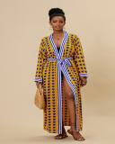 New Bohemian Style Printed Long Sleeve Cotton Kimonos Swimwear Cover Up