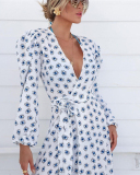 Eyes Printed Puff Sleeve Vatation Beach Swimwear Cover Up Pink Blue White One Size
