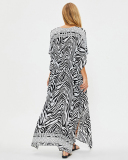Women Printed Deep V Neck Vacation Holiday Dress Swimsuit Cover Up