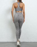 Women Leopard Slim Sports Two Pieces Sets Pink Gray S-XL