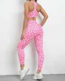 Women Leopard Slim Sports Two Pieces Sets Pink Gray S-XL