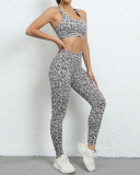 Women Leopard Slim Sports Two Pieces Sets Pink Gray S-XL