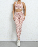Women Leopard Slim Sports Two Pieces Sets Pink Gray S-XL
