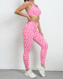Women Leopard Slim Sports Two Pieces Sets Pink Gray S-XL