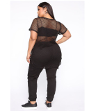 Women Short Sleeve Black Mesh Loose Plus Size Top XL-5XL