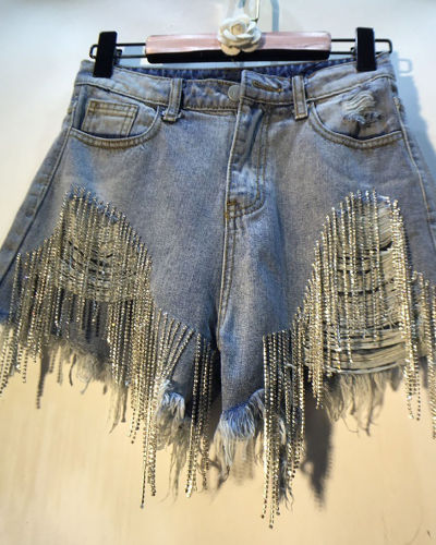 High Waist Diamond Jean Shorts