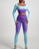Women Long Sleeve Seamless Gradient Sports T-shirt (With Pad) S-L