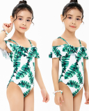 V-neck Wholesale Leopard Printed One Piece Swimwear Kids Swimwear