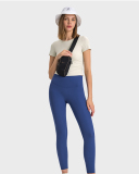 Women Solid Color Short Sleeve O Neck Pleated Slim High Elastic Sports Top 4-12