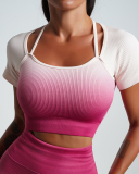 Women Short Sleeve Seamless Gradient Sports T-shirt (With Pad) S-L