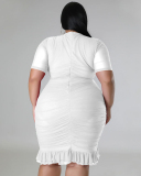Women Sexy Mesh Ruched V Neck Short Sleeve Slim Women Plus Size Dresses Rosy Black White Blue Green L-4XL