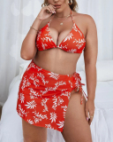 Women Tie Dye Halter Neck Sexy Three Pieces Set Plus Size Swimwear Green Blue Pink Red L-4XL