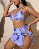 Women Tie Dye Halter Neck Sexy Three Pieces Set Plus Size Swimwear Green Blue Pink Red L-4XL