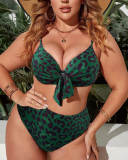 Women Leopard High Waist Fashion One Piece Swimsuit Plus Size Swimwear Florals Blue Green Red L-4XL