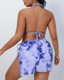 Women Tie Dye Halter Neck Sexy Three Pieces Set Plus Size Swimwear Green Blue Pink Red L-4XL
