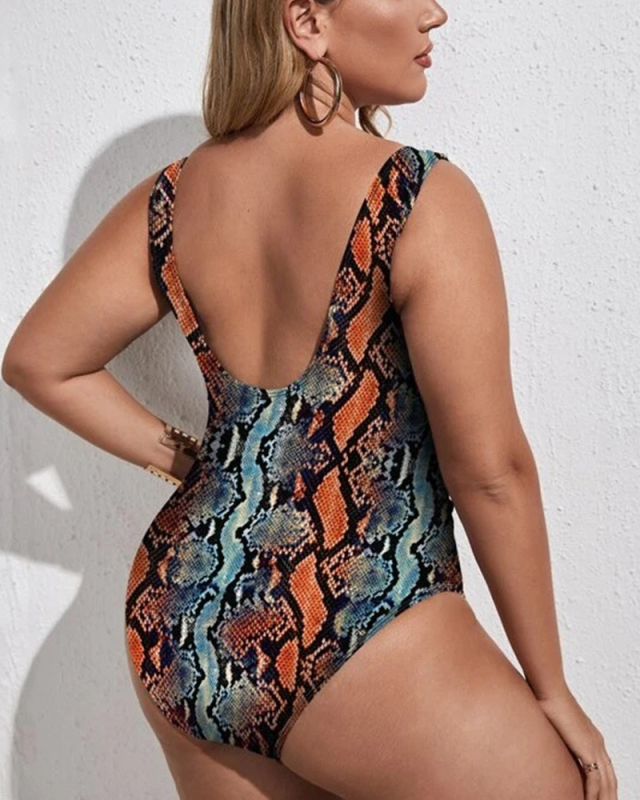 Women Sexy Leopard Hollow Out High Waist One Pieces Plus Size Swimwear L-4XL