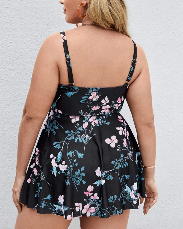 Hot Sale Women Ruffles Florals Mesh Plus Size Swimsuits L-4XL