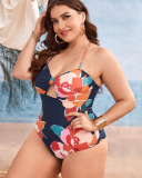 Women Florals Hollow Out High Waist Plus Size Swimsuit Colorful L-4XL