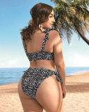 Women Dot Printing V Neck High Waist Two Pieces Sets Plus Size Swimwear Wine Red Green Black L-4XL