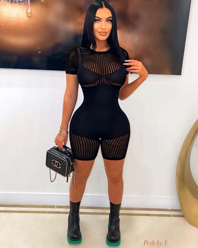 Short Sleeve Women New Hot Summer Knitted Jumpsuit S-XL