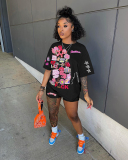 Cartoon Printed Women Short Sleeve Two Piece Set S-XXL