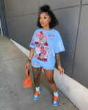 Cartoon Printed Women Short Sleeve Two Piece Set S-XXL