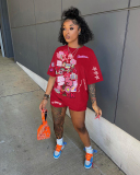 Cartoon Printed Women Short Sleeve Two Piece Set S-XXL