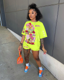 Cartoon Printed Women Short Sleeve Two Piece Set S-XXL