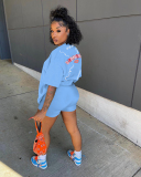 Cartoon Printed Women Short Sleeve Two Piece Set S-XXL