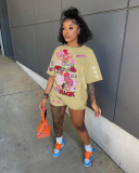 Cartoon Printed Women Short Sleeve Two Piece Set S-XXL