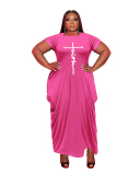 Hot Sale Short Sleeve O Neck Ruched Hem Women Plus Size Dresses Pink Yellow Orange Red Purple Green Black Flourescent Yellow Deep Blue Light Purple Rosy Army Green S-5XL