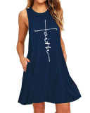 Women Hot Sale Sleeveless Printed Pocket A-line Plus Size Dresses White Wine Red Navy Blue Black Blue Army Green S-6XL