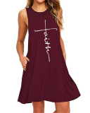 Women Hot Sale Sleeveless Printed Pocket A-line Plus Size Dresses White Wine Red Navy Blue Black Blue Army Green S-6XL