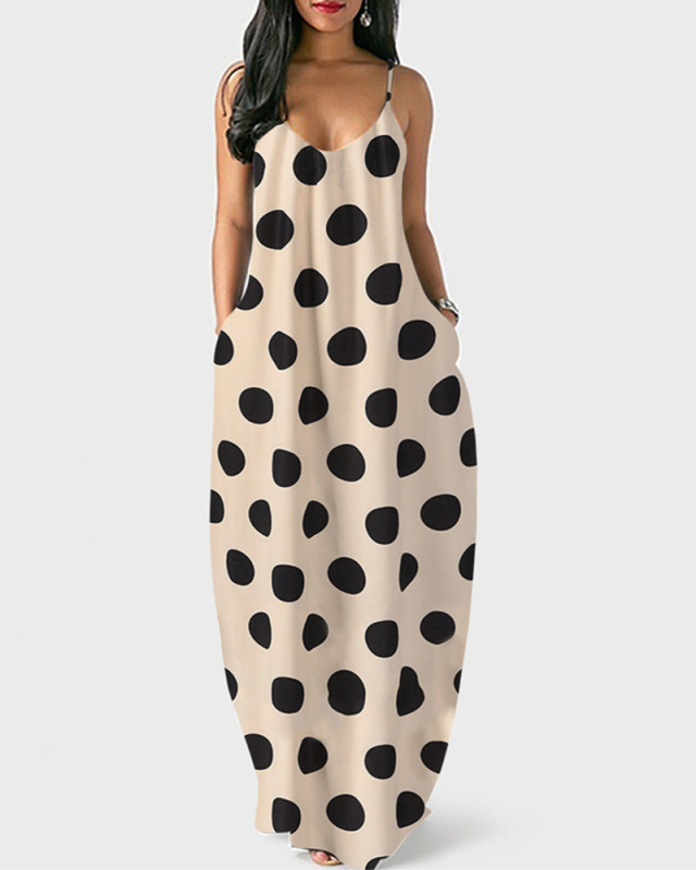 Hot Sale Women Sleeveless Oversize Polka Dot Maxi Dress Plus Size Dresses Pink Sky Blue Black Apricot S-5XL