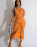 Sleeveless Women V-neck Hollow Out Dress S-XXL