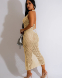 Sleeveless Women V-neck Hollow Out Dress S-XXL