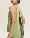 Breathable Women Sleeveless Loose Back Slit Cover Yoga Vest Gray Pink Black White Purple S-XL