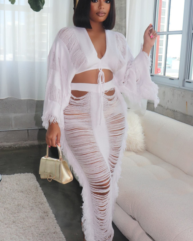 Knitted Women Hot Wholesale New Beach Two Piece Skirt Set  S-XXL