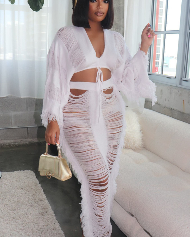 Knitted Women Hot Wholesale New Beach Two Piece Skirt Set  S-XXL