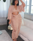 Knitted Women Hot Wholesale New Beach Two Piece Skirt Set  S-XXL