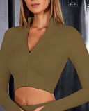 Women Long Sleeve Knit Running Yoga Tops Zipper Coat S-L